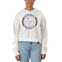Women's Uscape Apparel White Pepperdine Waves Pigment Dyed Fleece Crop Hoodie
