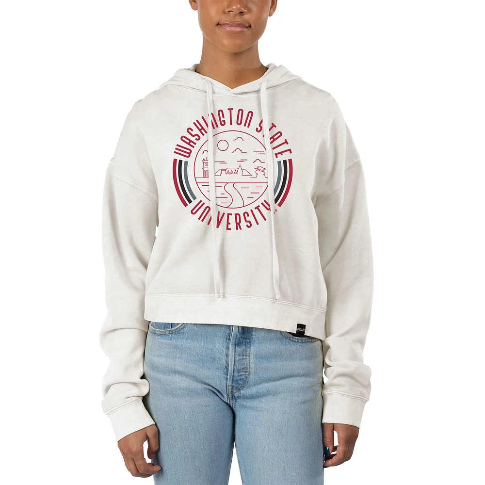 Women's Uscape Apparel White Washington State Cougars Pigment Dyed Fleece Crop Hoodie