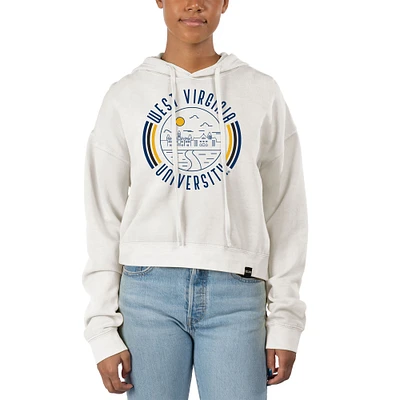 Women's Uscape Apparel White West Virginia Mountaineers Pigment Dyed Fleece Crop Hoodie