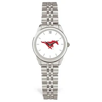 Women's Silver SMU Mustangs Logo Medallion Rolled Link Bracelet Wristwatch