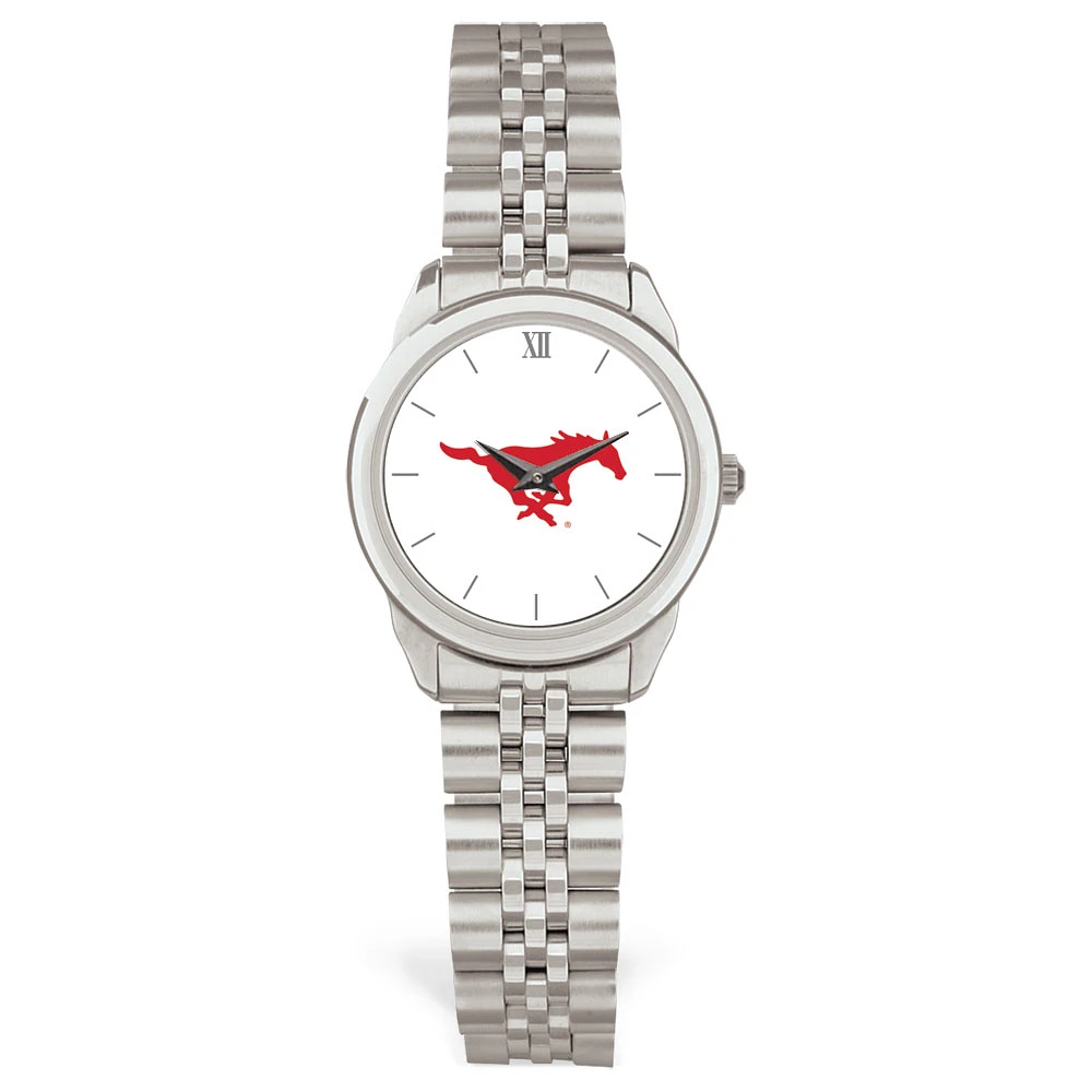 Women's Silver SMU Mustangs Logo Medallion Rolled Link Bracelet Wristwatch