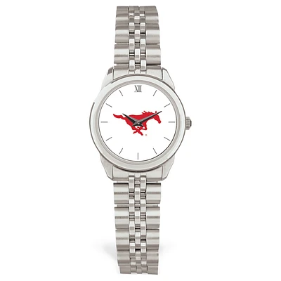 Women's Silver SMU Mustangs Logo Medallion Rolled Link Bracelet Wristwatch
