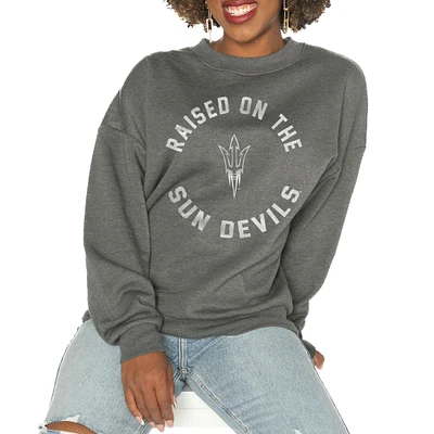 Women's Gameday Couture Charcoal Arizona State Sun Devils Oversized Good Vibes Premium Fleece Drop Shoulder Pullover Sweatshirt