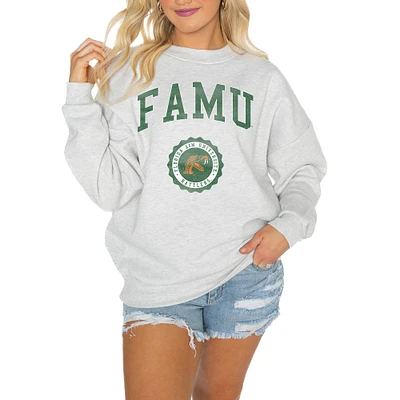 Women's Gameday Couture Steel Florida A&M Rattlers Oversized Good Vibes Premium Fleece Drop Shoulder Pullover Sweatshirt