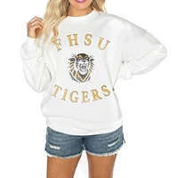 Women's Gameday Couture White Fort Hays State Tigers Oversized Good Vibes Premium Fleece Drop Shoulder Pullover Sweatshirt