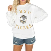 Women's Gameday Couture White Fort Hays State Tigers Oversized Good Vibes Premium Fleece Drop Shoulder Pullover Sweatshirt