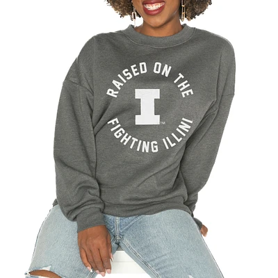 Women's Gameday Couture Charcoal Illinois Fighting Illini Oversized Good Vibes Premium Fleece Drop Shoulder Pullover Sweatshirt