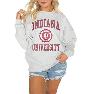 Women's Gameday Couture Steel Indiana Hoosiers Oversized Good Vibes Premium Fleece Drop Shoulder Pullover Sweatshirt
