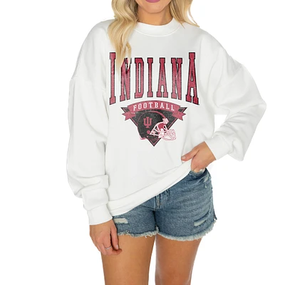 Women's Gameday Couture White Indiana Hoosiers Oversized Good Vibes Premium Fleece Drop Shoulder Pullover Sweatshirt