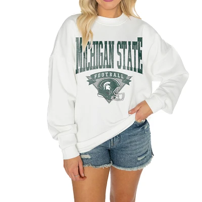 Women's Gameday Couture White Michigan State Spartans Good Vibes Premium Fleece Drop Shoulder Pullover Sweatshirt