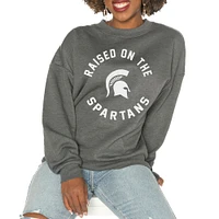 Women's Gameday Couture Charcoal Michigan State Spartans Good Vibes Premium Fleece Drop Shoulder Pullover Sweatshirt