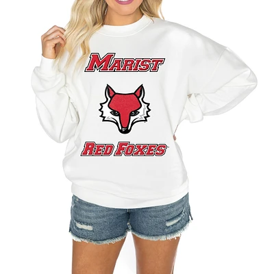 Women's Gameday Couture White Marist Red Foxes Good Vibes Premium Fleece Drop Shoulder Pullover Sweatshirt