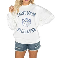 Women's Gameday Couture White Saint Louis Billikens Good Vibes Premium Fleece Drop Shoulder Pullover Sweatshirt