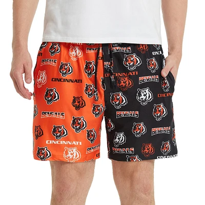 Men's Concepts Sport Black/Orange Cincinnati Bengals Breakthrough AOP Knit Split Shorts