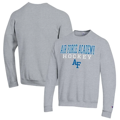 Men's Champion Heather Gray Air Force Falcons Stack Logo Hockey Powerblend Pullover Sweatshirt