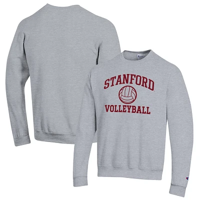 Men's Champion Heather Gray Stanford Cardinal Volleyball Icon Powerblend Pullover Sweatshirt