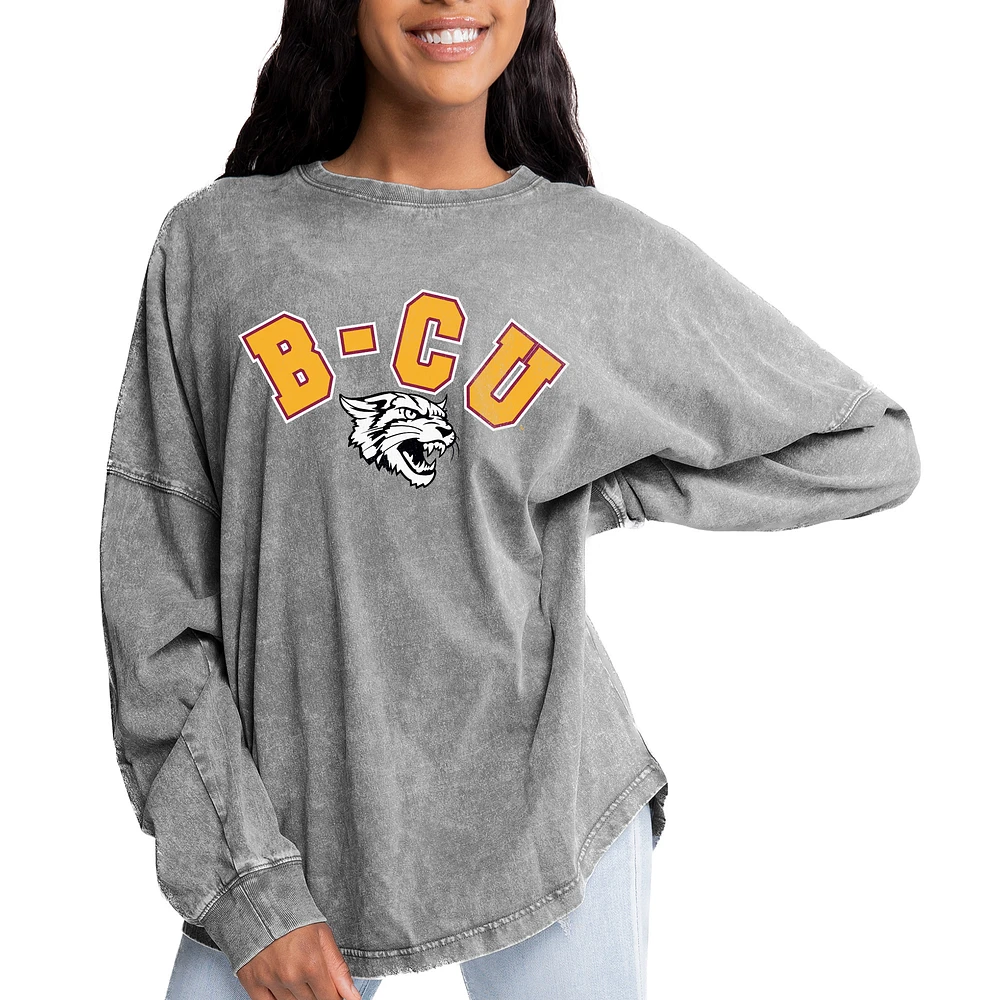 Women's Gameday Couture Gray Bethune-Cookman Wildcats Faded Wash Pullover Sweatshirt