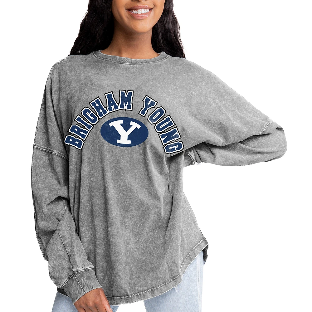 Women's Gameday Couture Gray BYU Cougars Faded Wash Pullover Sweatshirt