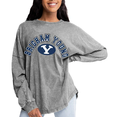 Women's Gameday Couture Gray BYU Cougars Faded Wash Pullover Sweatshirt