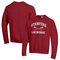 Men's Champion Cardinal Stanford Lacrosse Icon Powerblend Pullover Sweatshirt