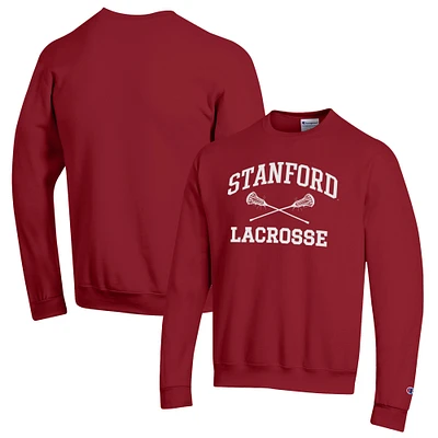 Men's Champion Cardinal Stanford Lacrosse Icon Powerblend Pullover Sweatshirt