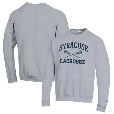 Men's Champion Heather Gray Syracuse Orange Lacrosse Icon Powerblend Pullover Sweatshirt