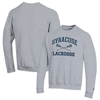 Men's Champion Heather Gray Syracuse Orange Lacrosse Icon Powerblend Pullover Sweatshirt