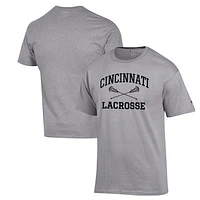 Men's Champion Heather Gray Cincinnati Bearcats Lacrosse Icon Powerblend T-Shirt