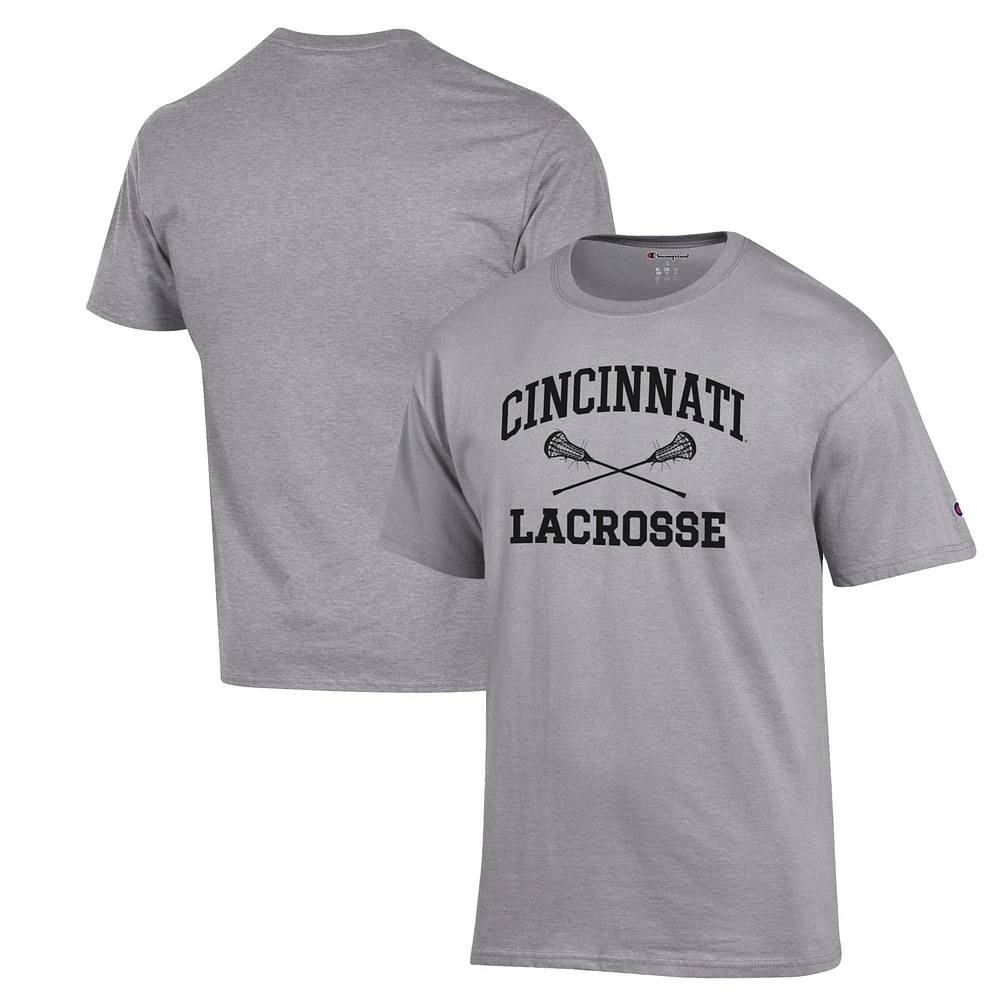 Men's Champion Heather Gray Cincinnati Bearcats Lacrosse Icon Powerblend T-Shirt
