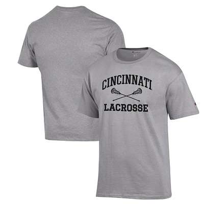 Men's Champion Heather Gray Cincinnati Bearcats Lacrosse Icon Powerblend T-Shirt