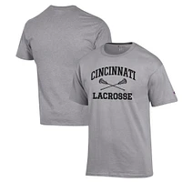 Men's Champion Heather Gray Cincinnati Bearcats Lacrosse Icon Powerblend T-Shirt