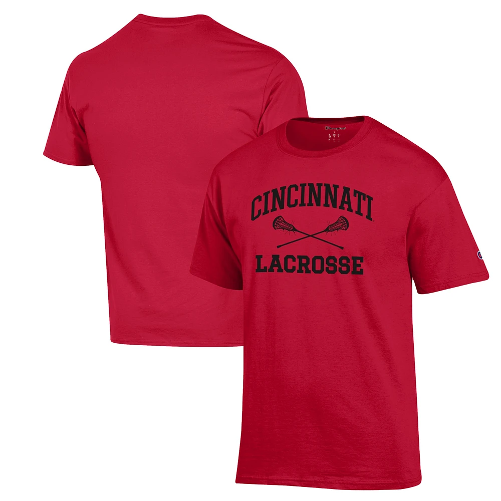 Men's Champion Red Cincinnati Bearcats Lacrosse Icon Powerblend T-Shirt
