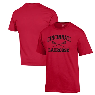 Men's Champion Red Cincinnati Bearcats Lacrosse Icon Powerblend T-Shirt