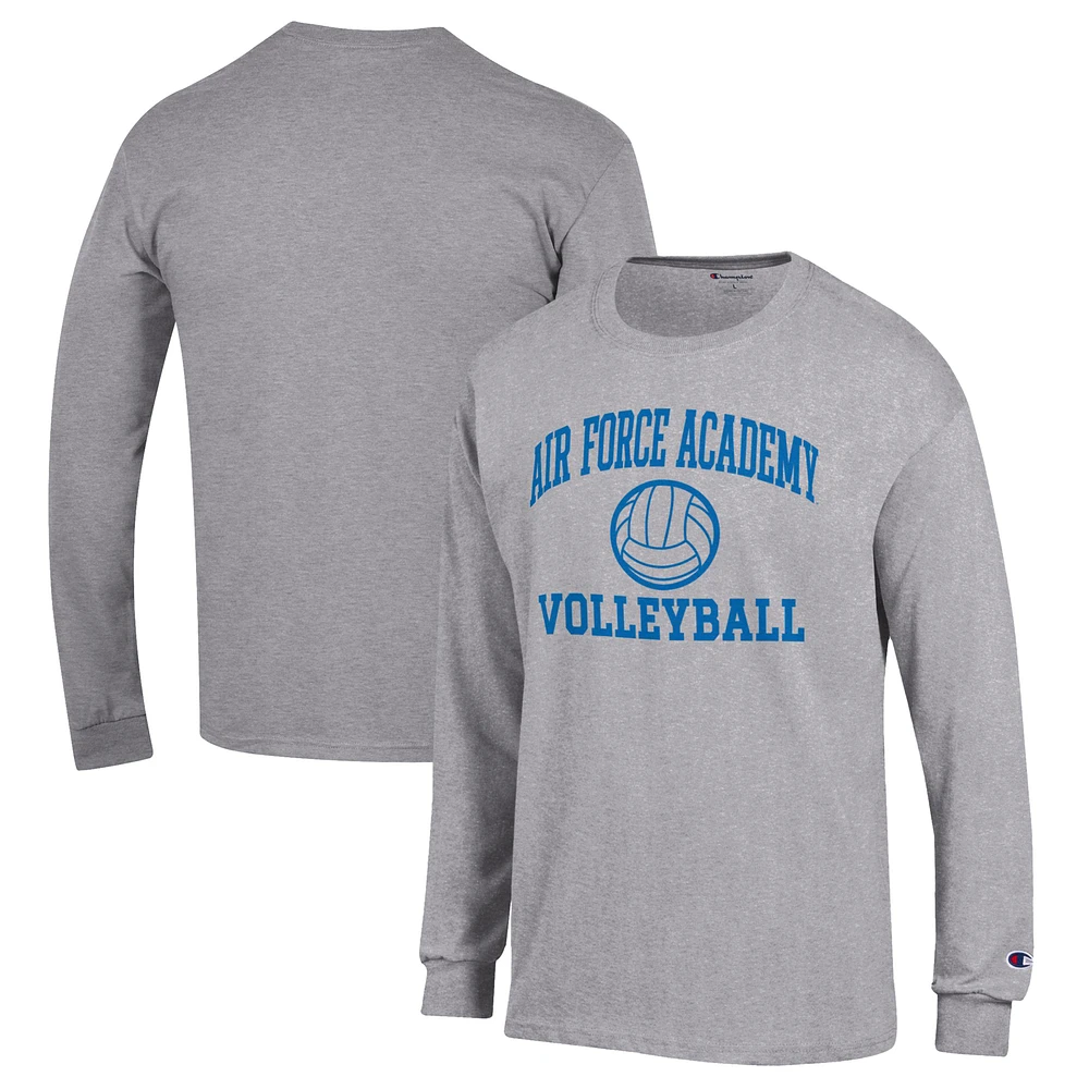 Men's Champion Heather Gray Air Force Falcons Volleyball Icon Powerblend Long Sleeve T-Shirt