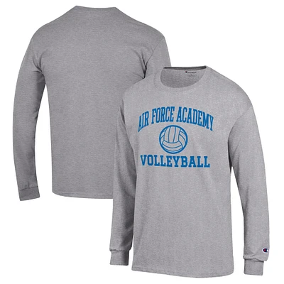 Men's Champion Heather Gray Air Force Falcons Volleyball Icon Powerblend Long Sleeve T-Shirt