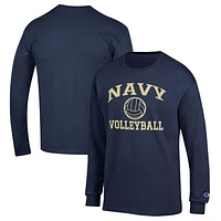 Men's Champion Navy Midshipmen Volleyball Icon Powerblend Long Sleeve T-Shirt