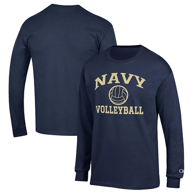 Men's Champion Navy Midshipmen Volleyball Icon Powerblend Long Sleeve T-Shirt