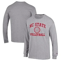 Men's Champion Heather Gray NC State Wolfpack Volleyball Icon Powerblend Long Sleeve T-Shirt