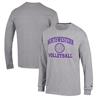 Men's Champion Heather Gray Northwestern Wildcats Volleyball Icon Powerblend Long Sleeve T-Shirt