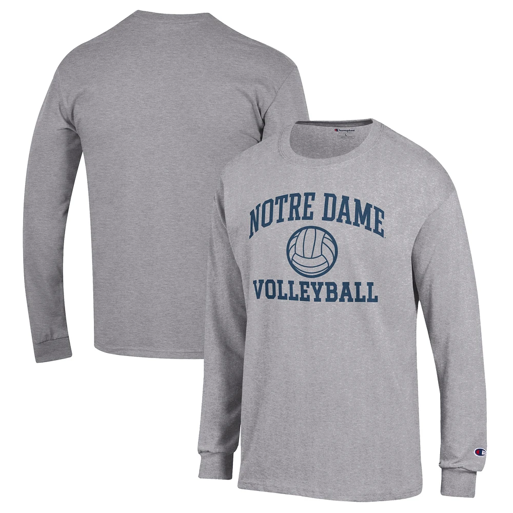 Men's Champion Heather Gray Notre Dame Fighting Irish Volleyball Icon Powerblend Long Sleeve T-Shirt