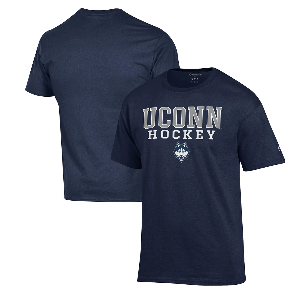 Men's Champion Navy UConn Huskies Stack Logo Hockey Powerblend T-Shirt