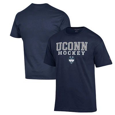 Men's Champion Navy UConn Huskies Stack Logo Hockey Powerblend T-Shirt