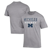 Men's Champion Heather Gray Michigan Wolverines Stack Logo Hockey Powerblend T-Shirt