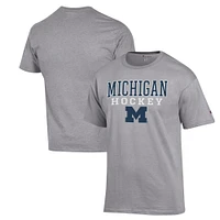 Men's Champion Heather Gray Michigan Wolverines Stack Logo Hockey Powerblend T-Shirt