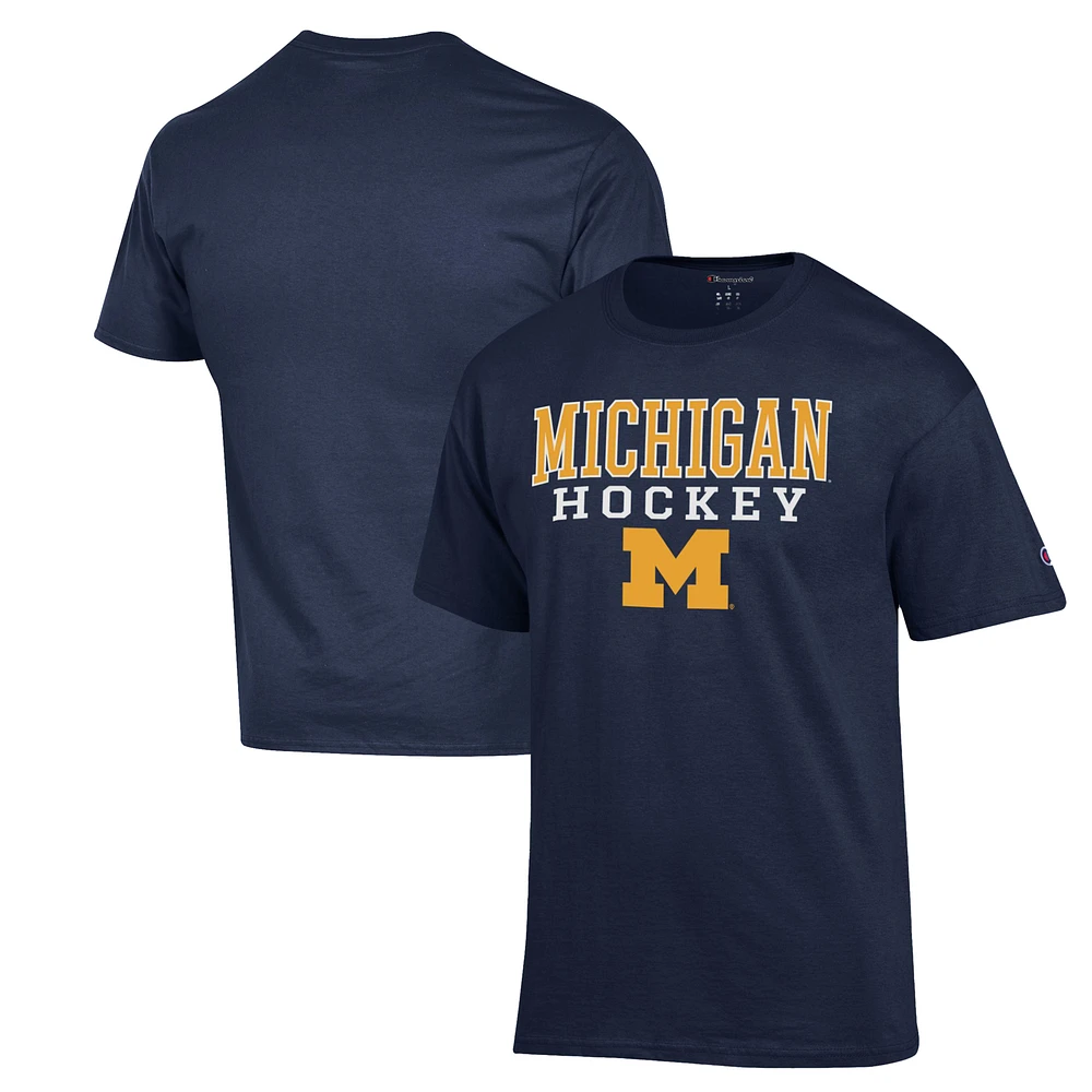 Men's Champion Navy Michigan Wolverines Stack Logo Hockey Powerblend T-Shirt