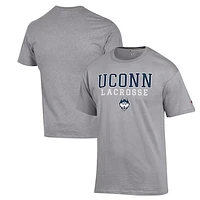 Men's Champion Heather Gray UConn Huskies Stack Logo Lacrosse Powerblend T-Shirt