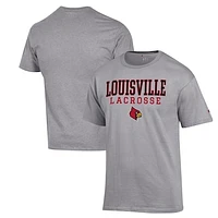 Men's Champion Heather Gray Louisville Cardinals Stack Logo Lacrosse Powerblend T-Shirt