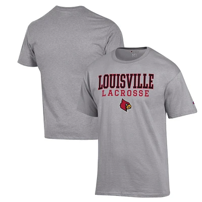 Men's Champion Heather Gray Louisville Cardinals Stack Logo Lacrosse Powerblend T-Shirt