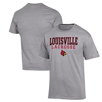 Men's Champion Heather Gray Louisville Cardinals Stack Logo Lacrosse Powerblend T-Shirt