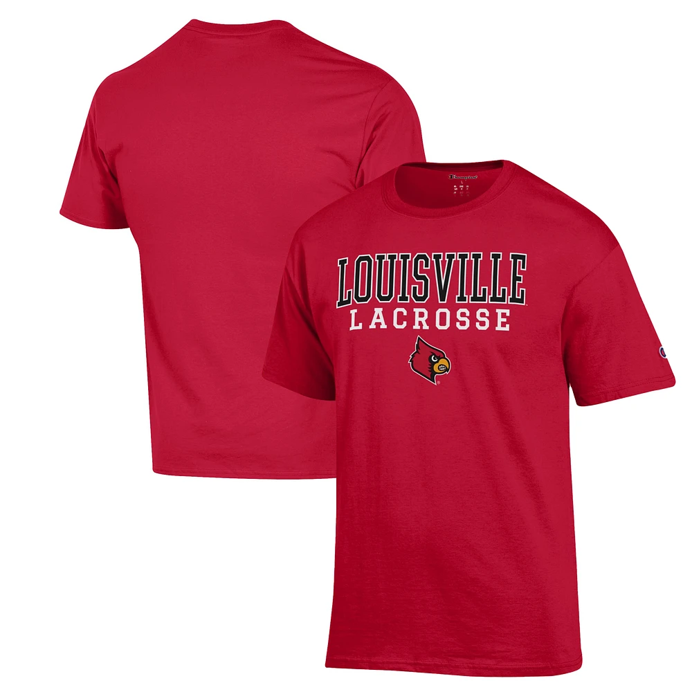 Men's Champion Red Louisville Cardinals Stack Logo Lacrosse Powerblend T-Shirt